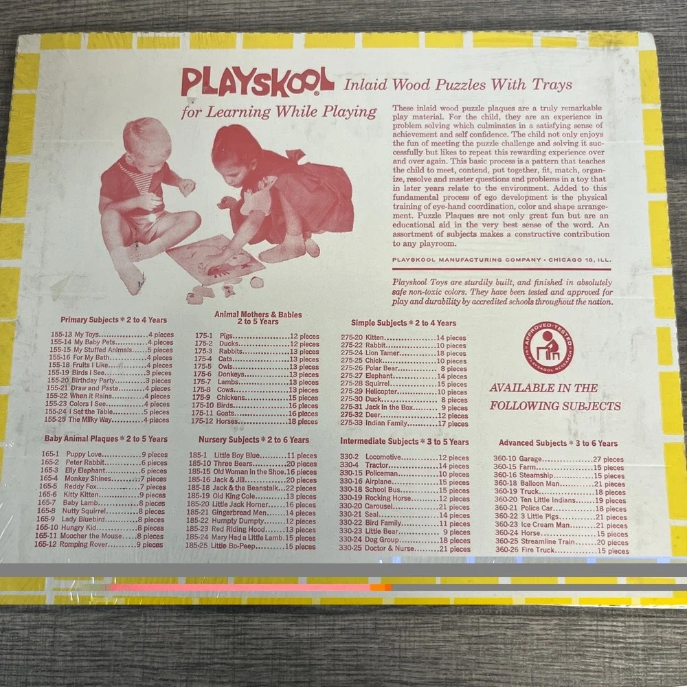 Vintage Playskool #275-34 Locomotive Wood Tray 12 Piece Board Puzzle Inlays New